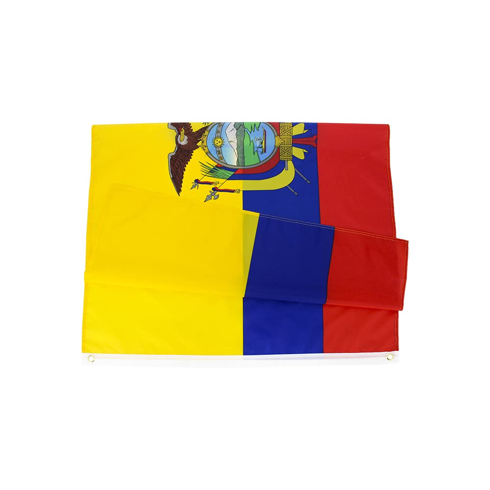 ANJOR Ecuador flag close-up brass grommets for long-lasting outdoor use.