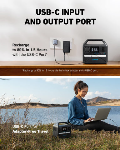 Anker 521 indicator lights display battery status for quick power assessments.