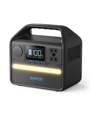 Anker 521 Portable Power Station front view showing dual AC outlets for outdoor use.