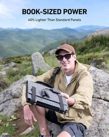 Anker SOLIX 60W solar panel setup enables sustainable charging in sunlight.