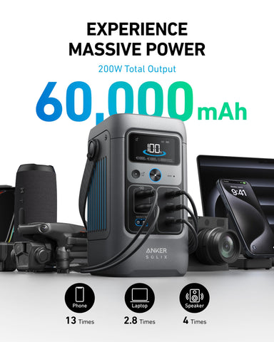 Anker SOLIX C200 ports exposed with five-device charging capability.