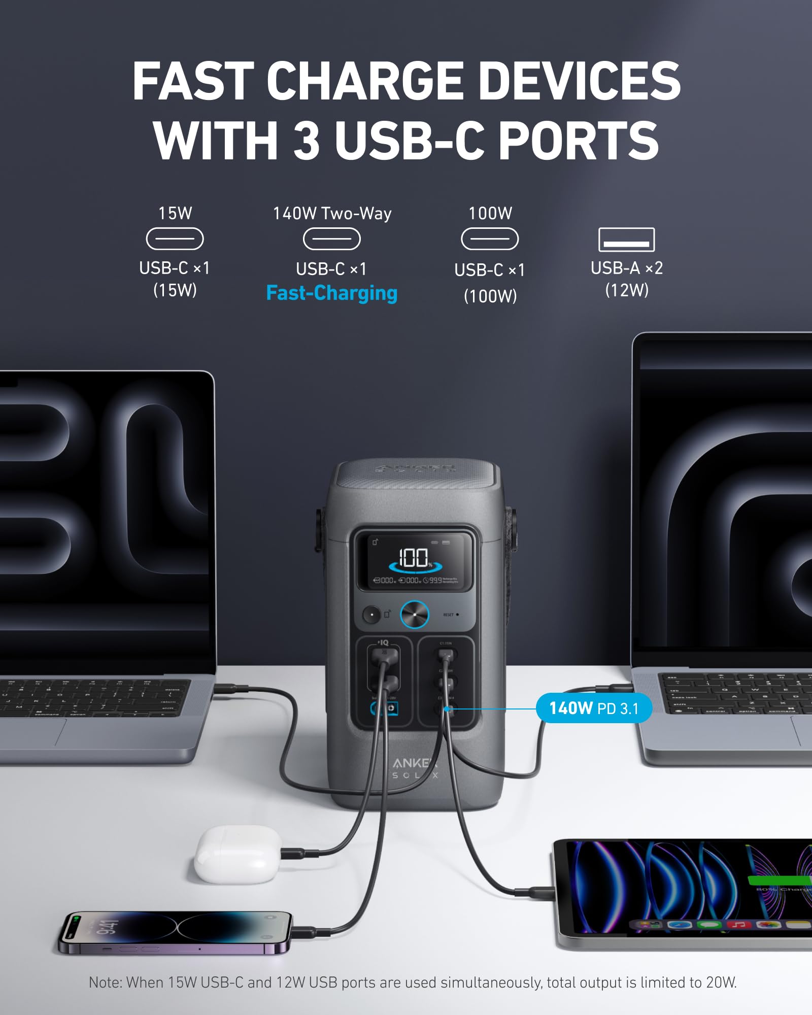 Anker SOLIX C200 side view highlighting strap-ready design for easy carry.