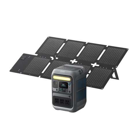 Anker SOLIX C300 portable power station in a compact carrying form for outdoor use.
