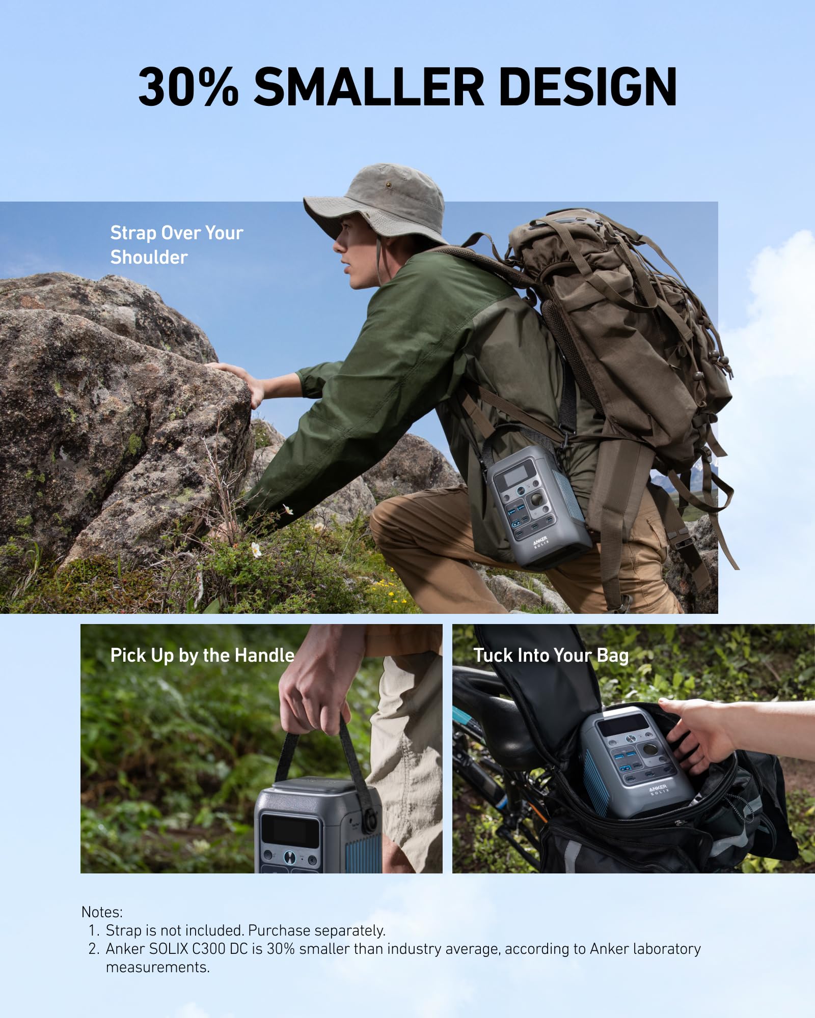 Anker SOLIX C300 solar-panel-connection supports sunny-day charging on hikes.