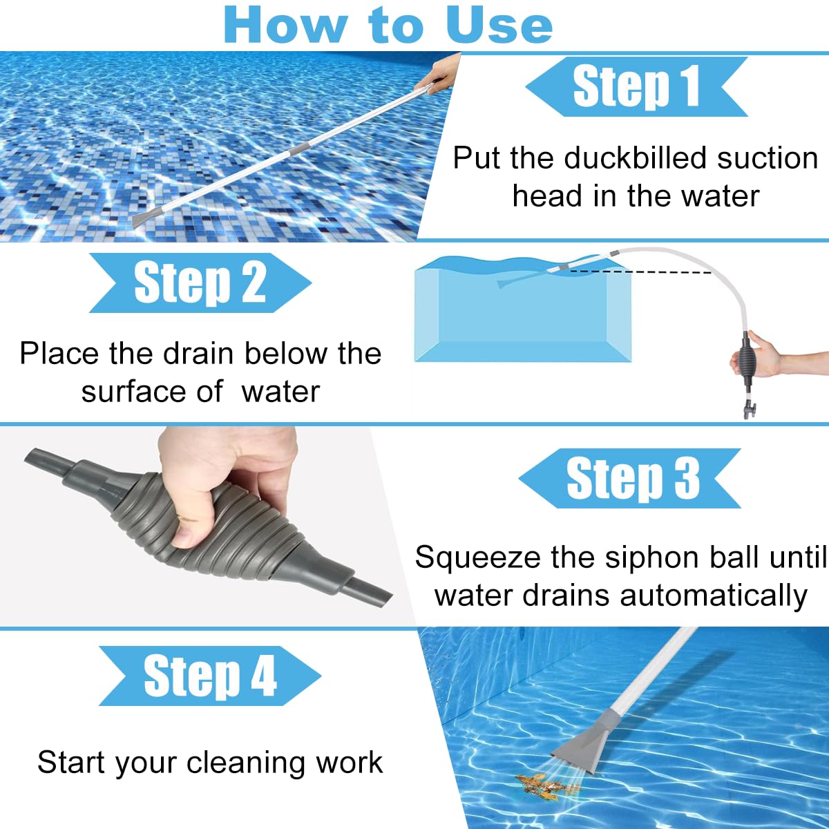 ANLEBUY cordless pool cleaner with long reach for tight areas