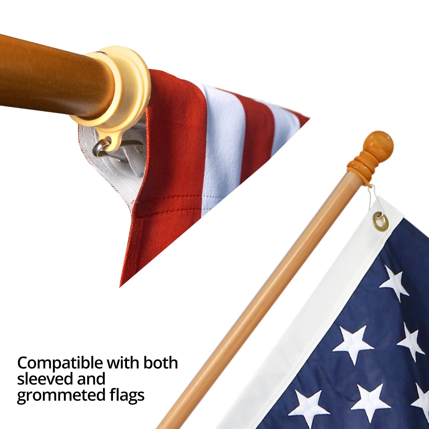 Anley 1-inch diameter flagpole fits standard brackets and two-positioners.