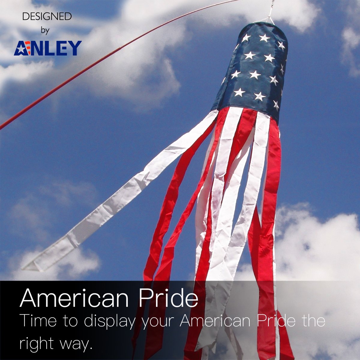 Anley 3.3-foot windsock suitable for front porch patriotic display.