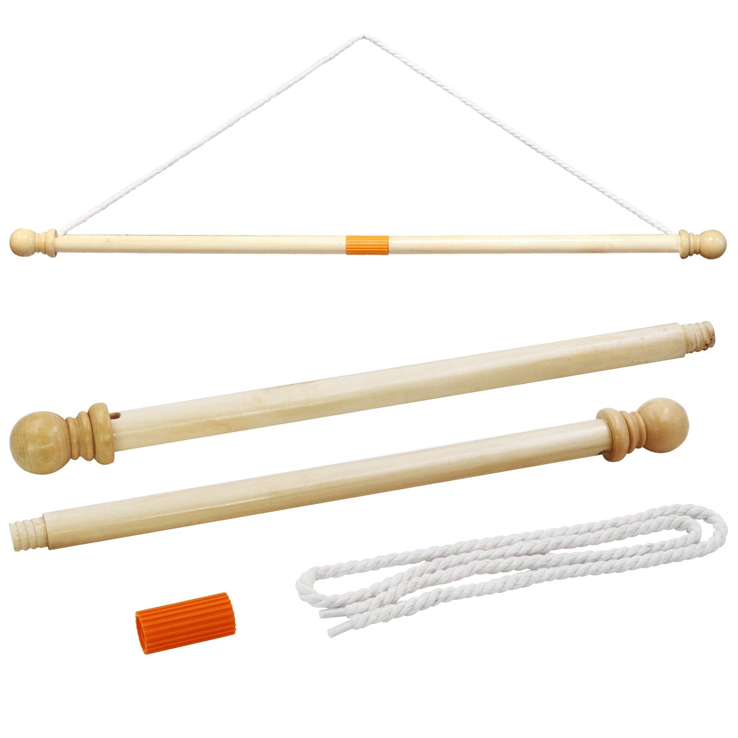 Anley 35-inch wooden banner pole assembly for clean indoor flag displays.