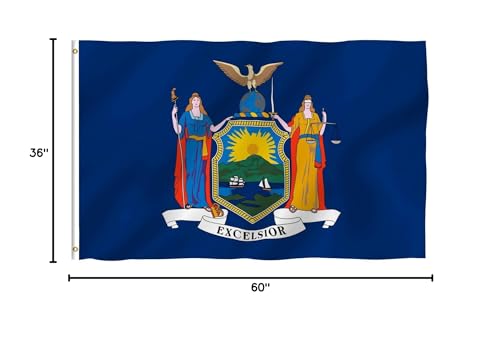 Anley 3x5 NY State Flag packaging for quick setup and care.