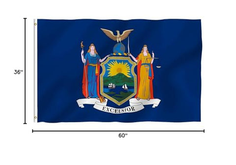 Anley 3x5 NY State Flag packaging for quick setup and care.