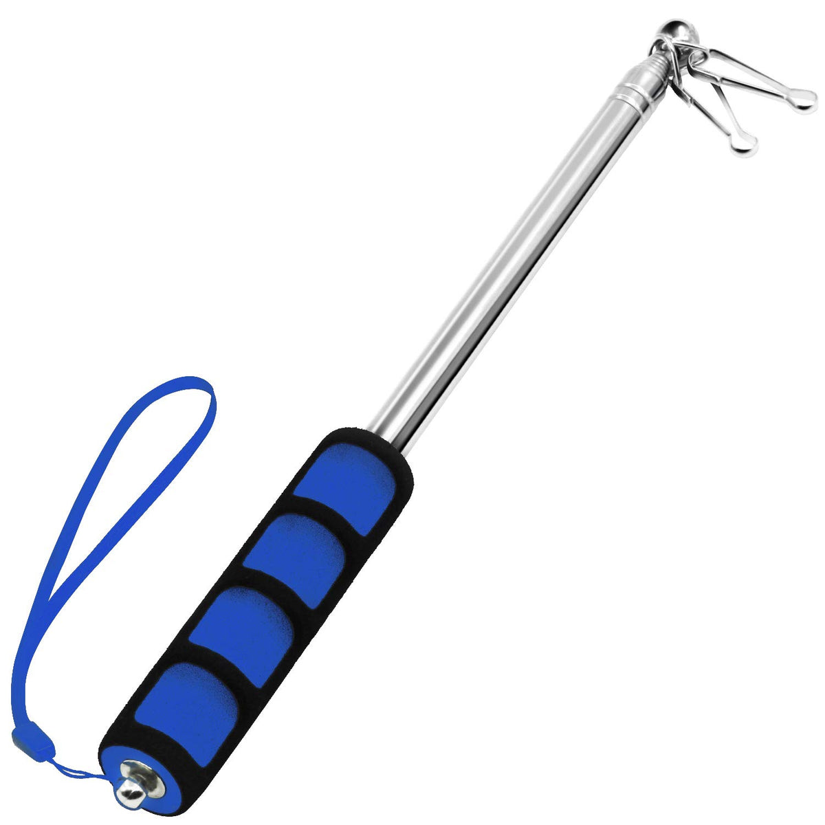Anley 5ft blue telescopic flagpole extended for outdoor display.