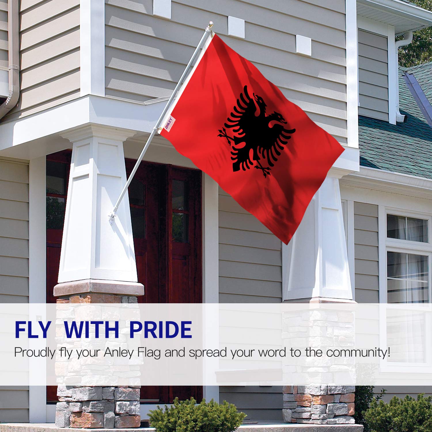 Anley Albania flag fade-proof 3x5 preserves bright colors outdoors.