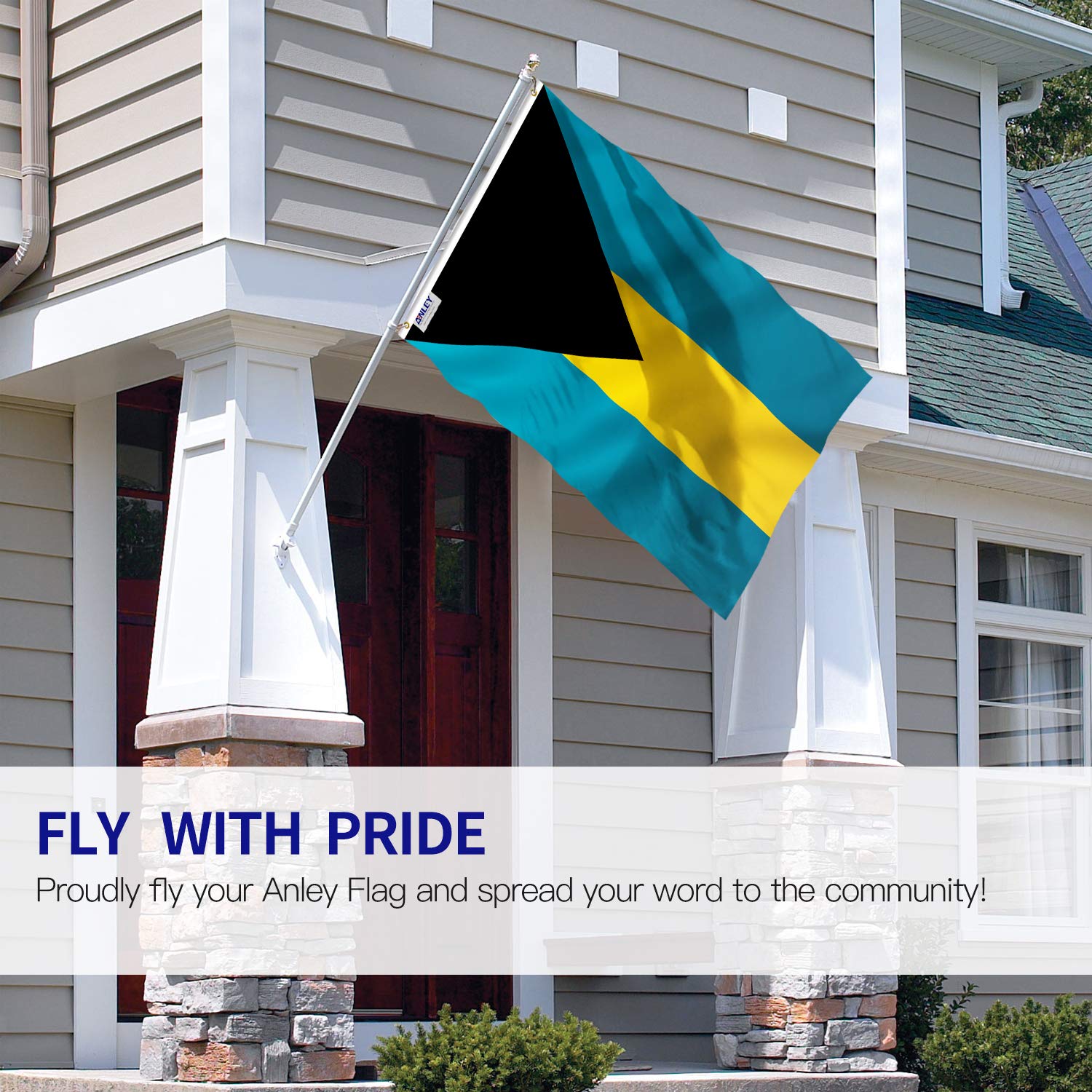 Close-up of fade-proof print on Anley Bahamas flag.