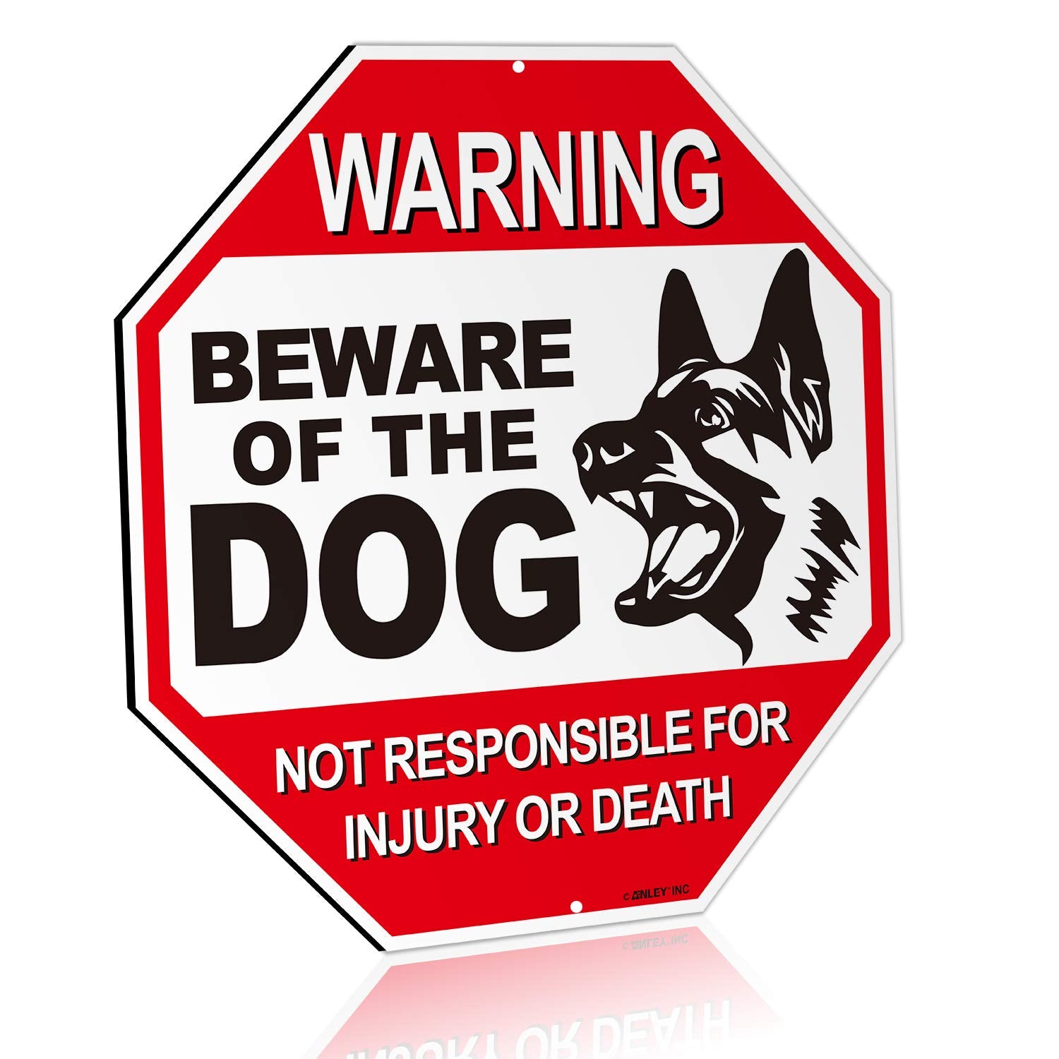 Anley Beware of the Dog sign front view in durable weatherproof aluminum.