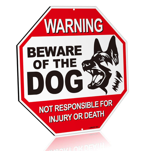 Anley Beware of the Dog sign front view in durable weatherproof aluminum.