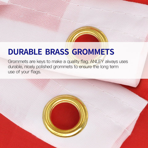 Anley brass grommets securing a sturdy mounting on a flagpole.