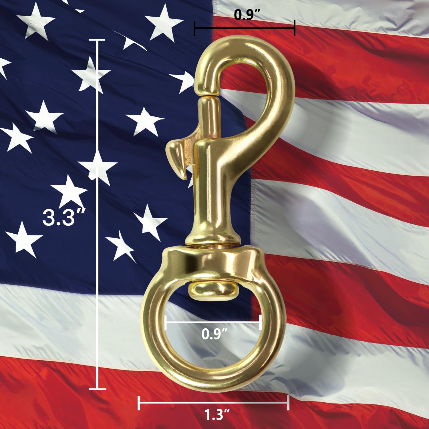 Anley brass swivel snap hook pack with two hooks for flag mounting.