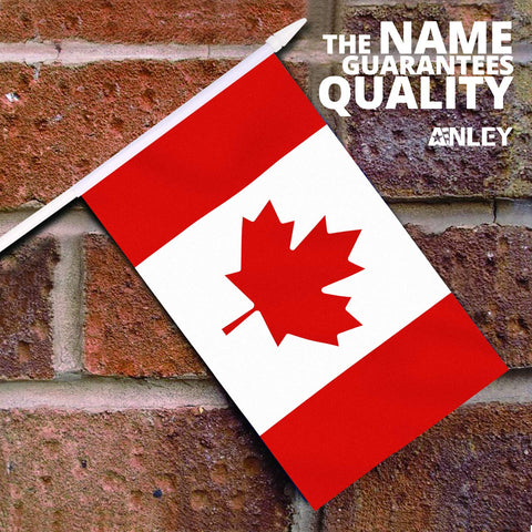 Anley Canada mini flag close-up shows fade-resistant print on polyester.