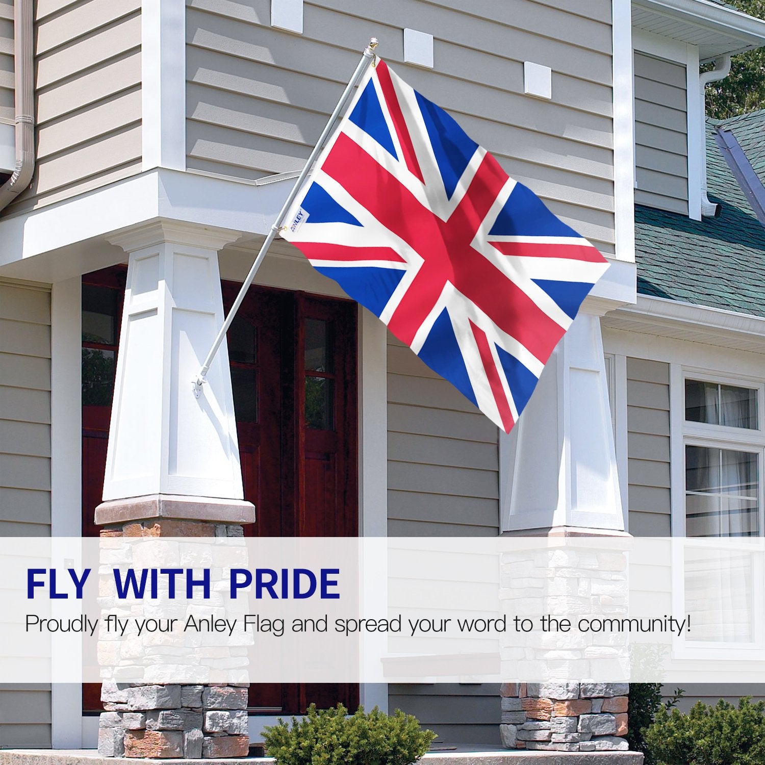 Anley flag header with canvas and brass grommets for secure mounting.