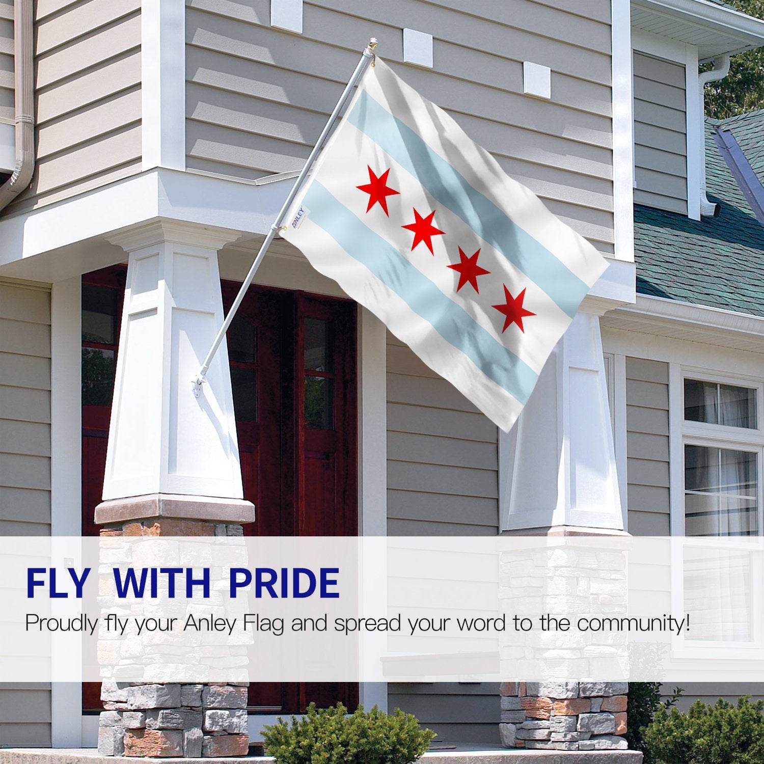 ANLEY Chicago flag displays vivid color resisting outdoor fade
