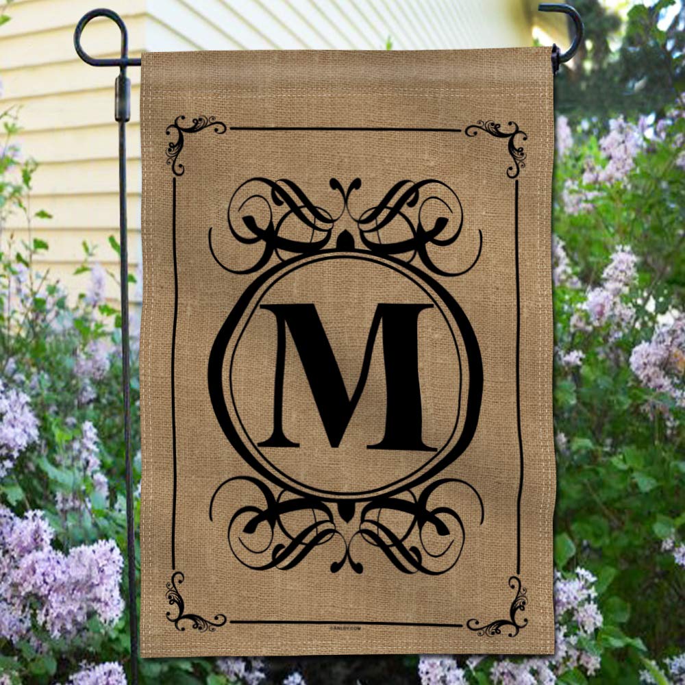 Anley monogram M garden flag back view with consistent print
