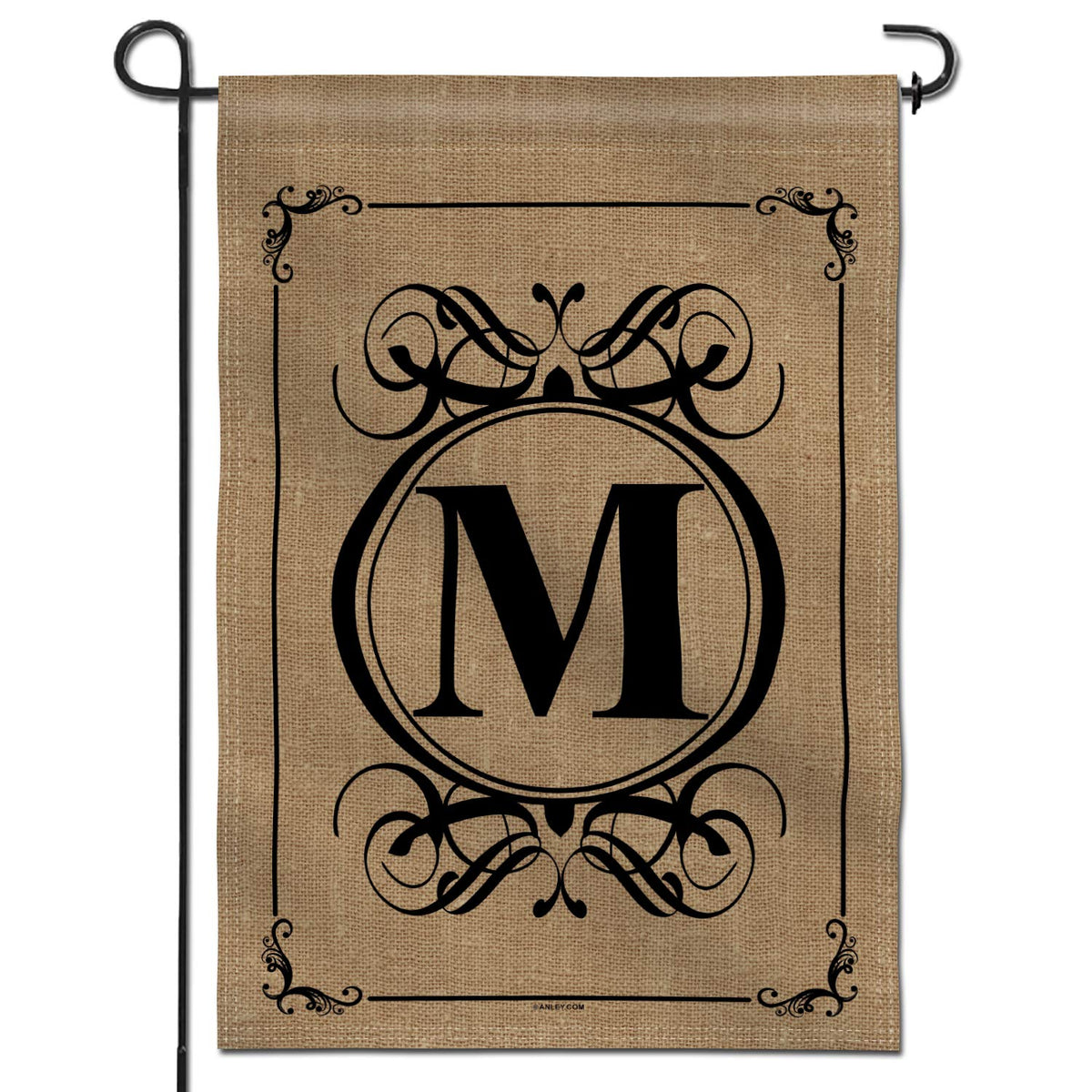 Anley monogram M garden flag front view with silky fabric