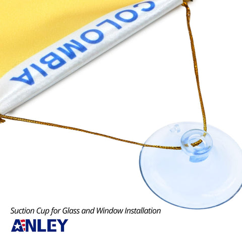 Anley Colombia fringy window flag with suction hanger setup for quick mounting