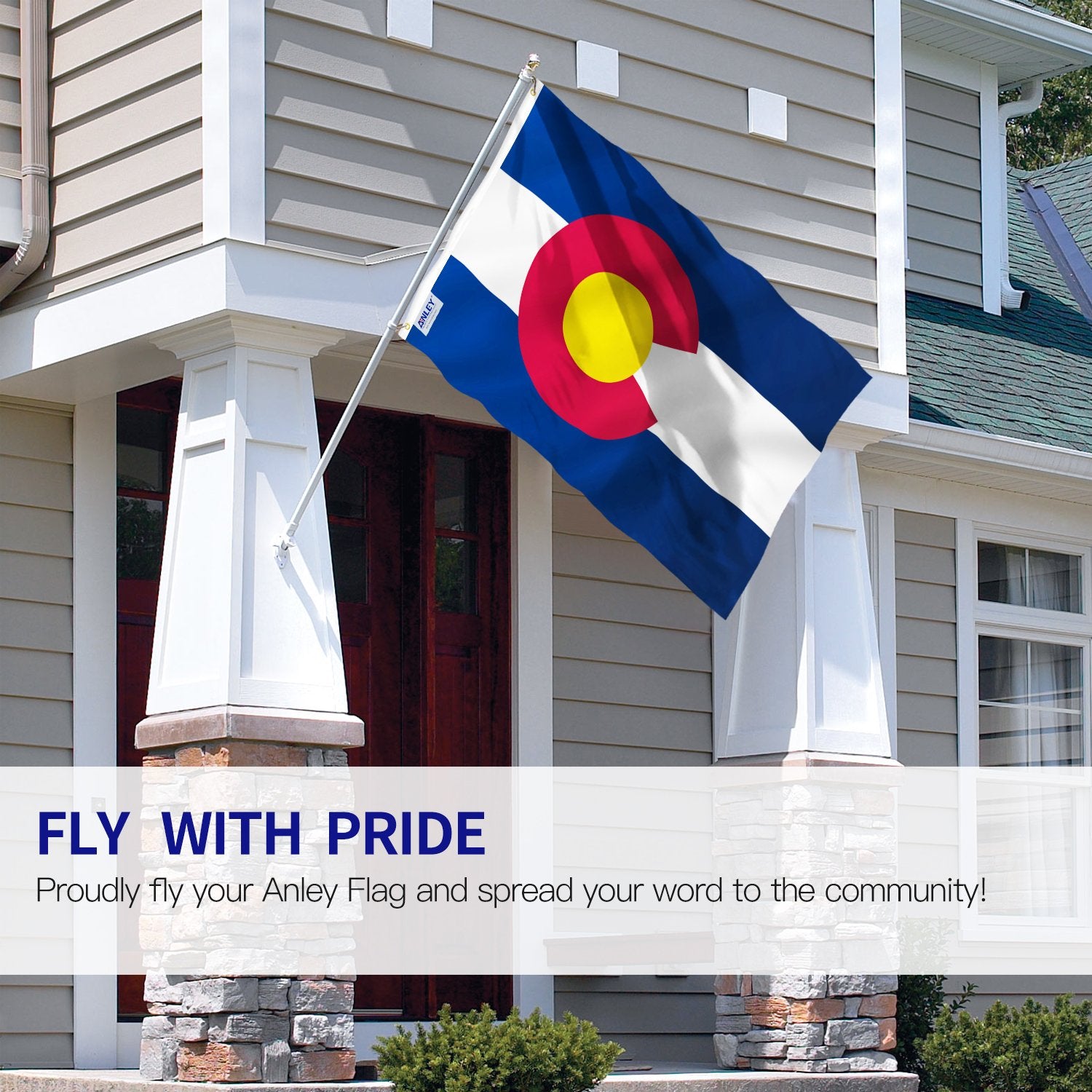 Anley Colorado state flag canvas header detail with durable stitching.