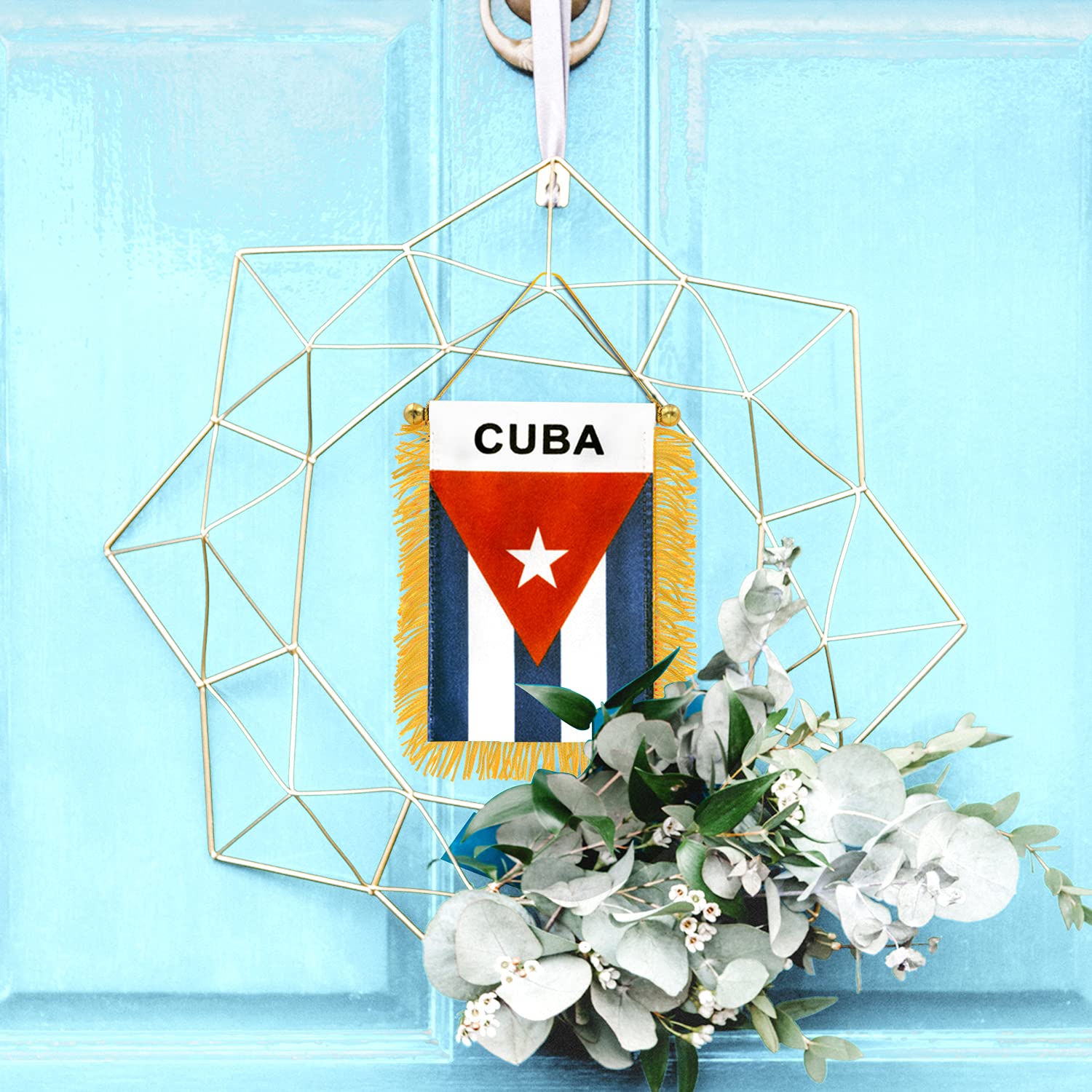 Anley Cuba fringy flag window display suitable for home or vehicle decor.
