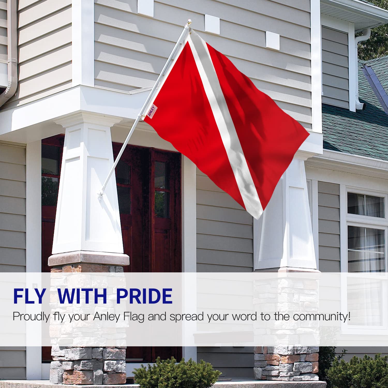 Diver-down flag showing reinforced brass grommets for secure mounting