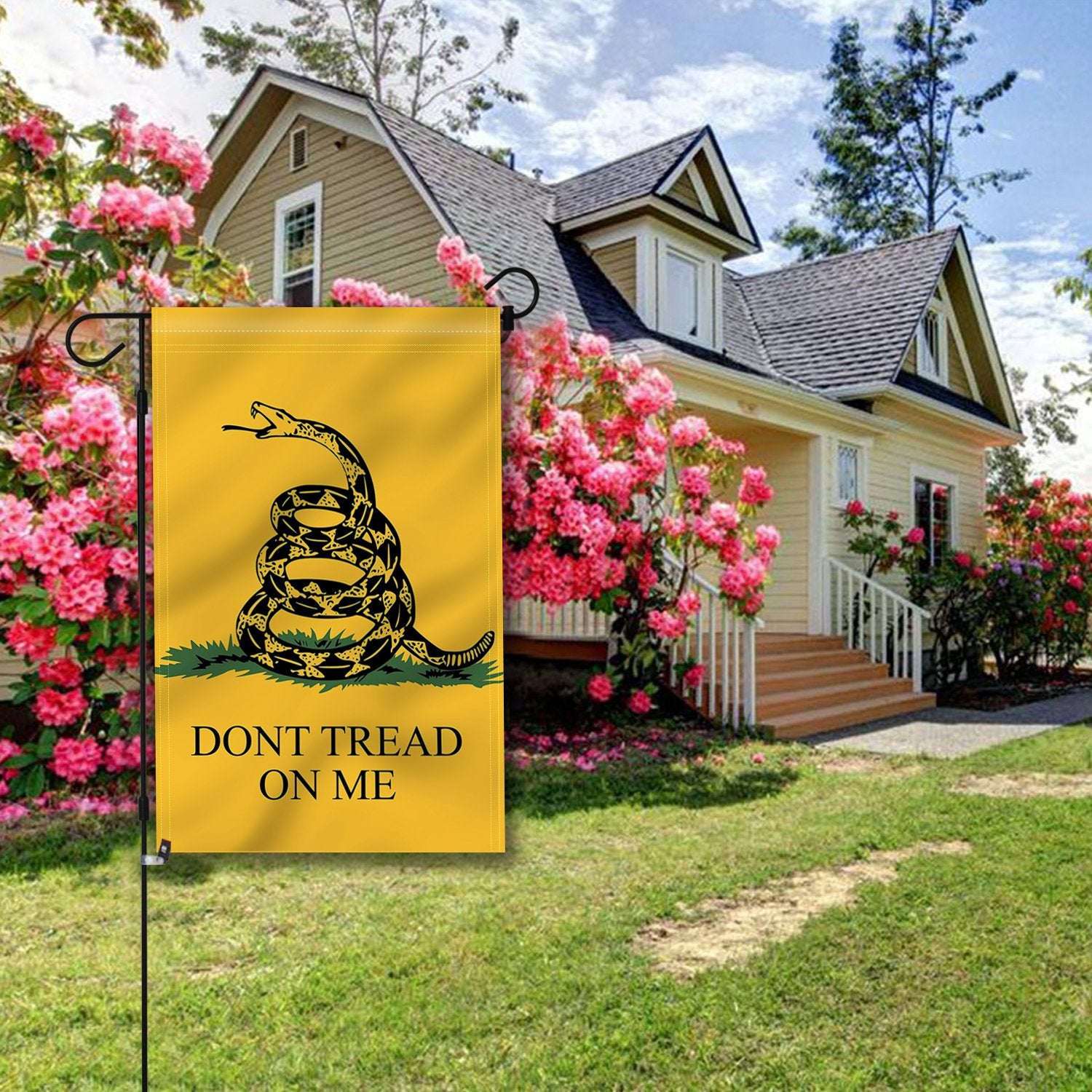 Anley Dont Tread On Me garden flag double-sided print visible from both sides.
