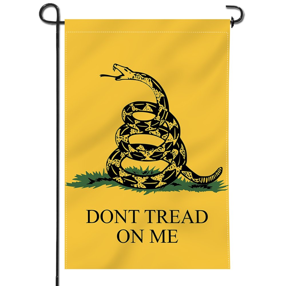 Anley Dont Tread On Me garden flag front view showing durable double stitching.