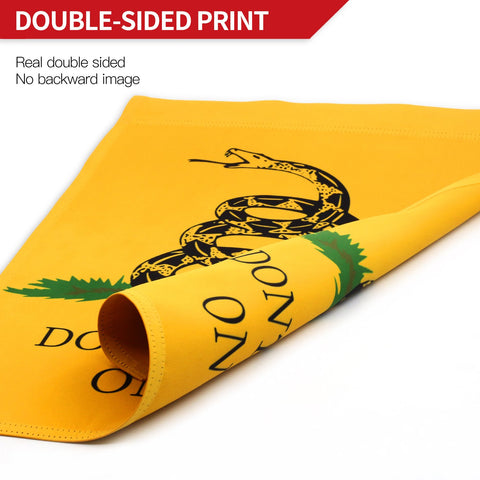 Anley Dont Tread On Me garden flag weather durability resists rain, sun, and snow.