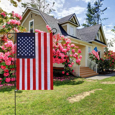 Anley US flag close-up highlights double-stitched seams for longevity.