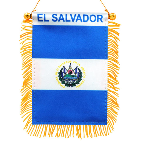 Anley El Salvador fringy window flag 4x6, vivid front view for car or home display