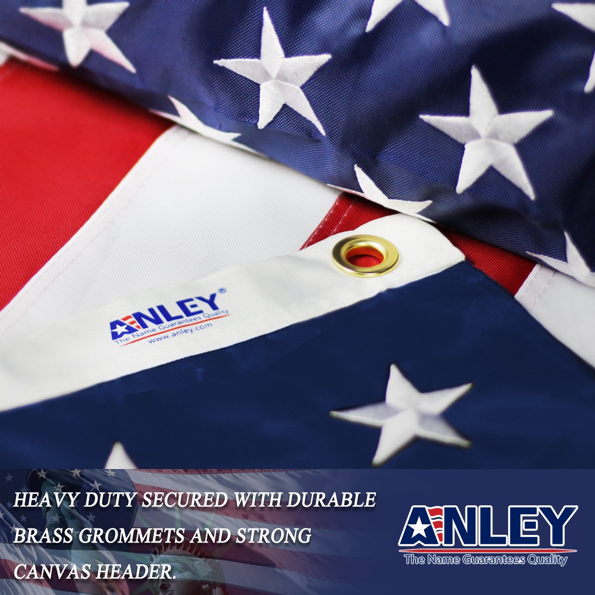 Anley EverStrong flag ready for outdoor display on a porch or pole.