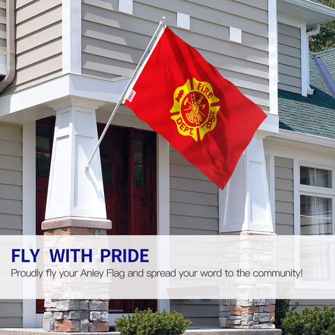 Anley fire department flag canvas header close-up highlights durable construction for outdoor display.