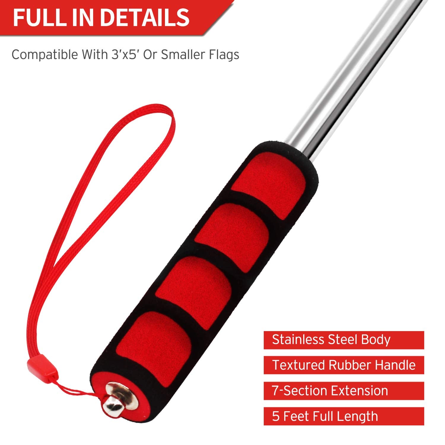 Anley five feet red flagpole with clip included for quick setup