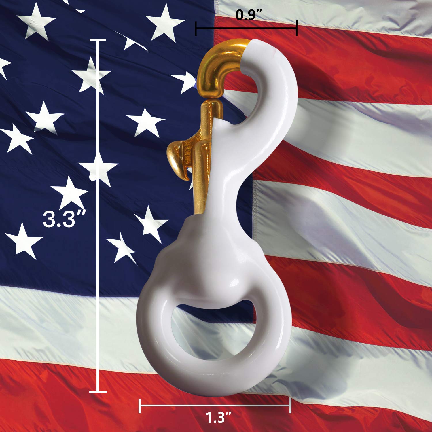 Close-up of brass hook with rubber coating showing anti-noise feature