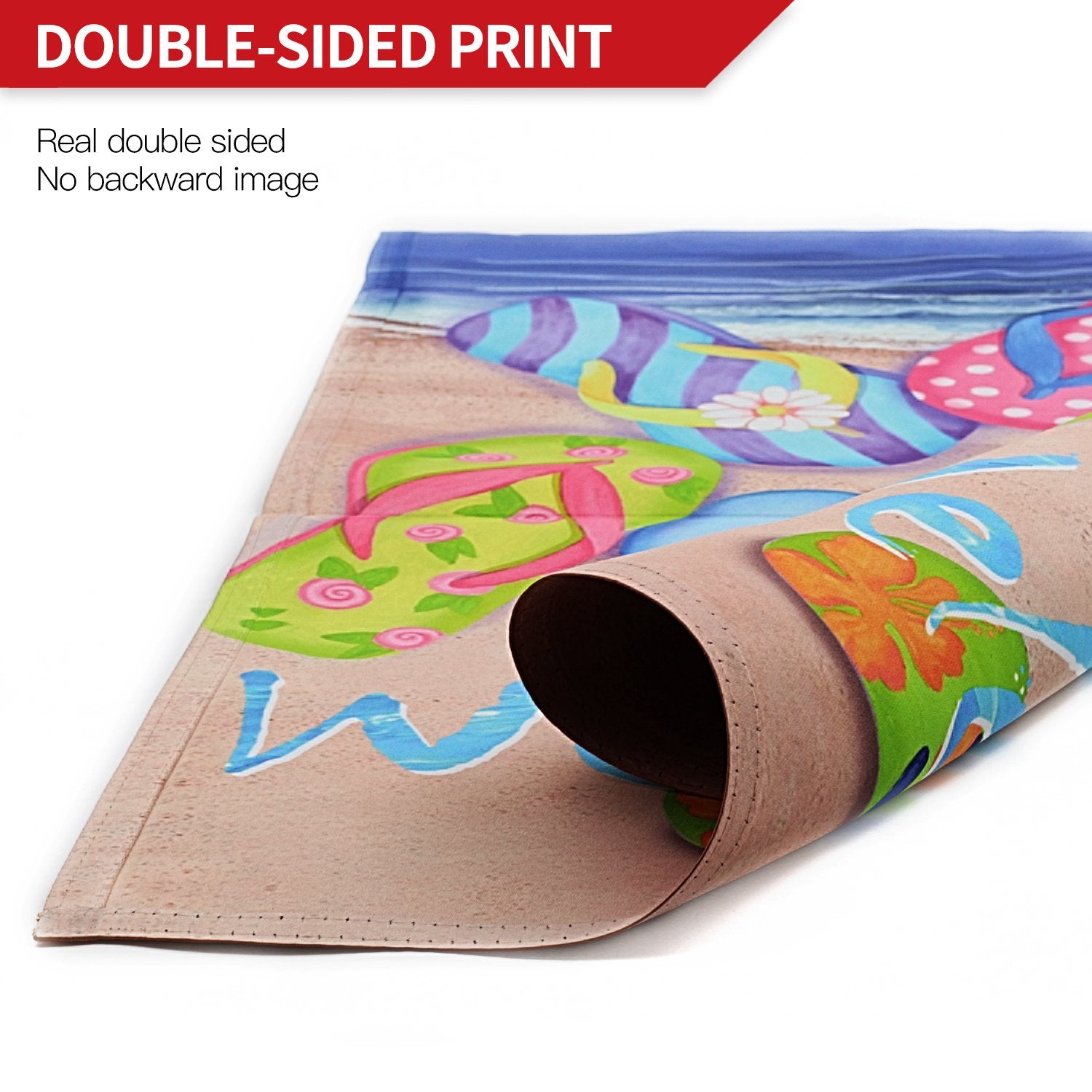 2-inch sleeve width detail on the Anley garden flag for easy mounting.