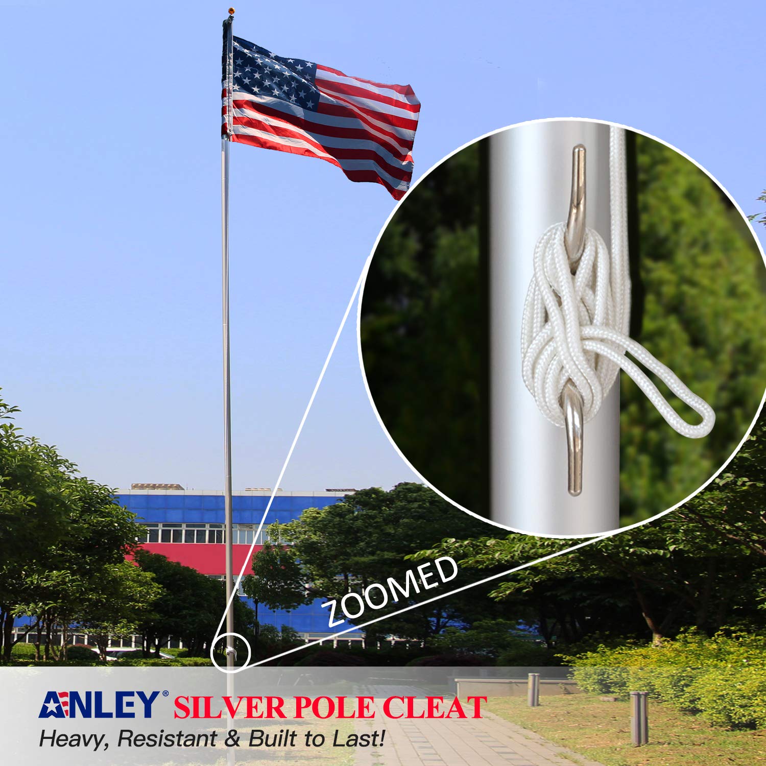 Anley zinc alloy cleat hook close-up showing rust-free durability.