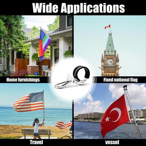 Anley four-pack flagpole clips ready to secure multiple flags.
