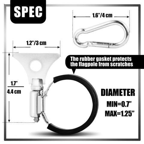 Anley flagpole clip showing silicone anti-slip grip for windy conditions.