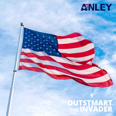 Anley flagpole clip with carabiner attachment for quick setup.