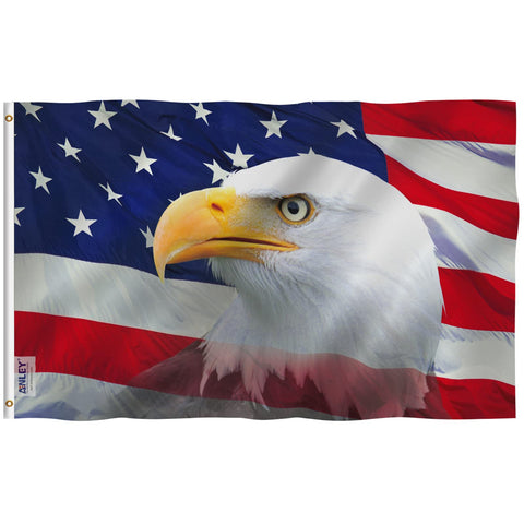 Anley Fly Breeze 3x5 Bald Eagle flag with canvas header for durable outdoor display.