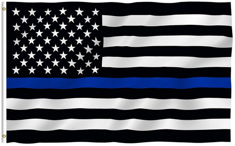 Anley Fly Breeze 3x5 Thin Blue Line flag shown for outdoor display in light breeze.