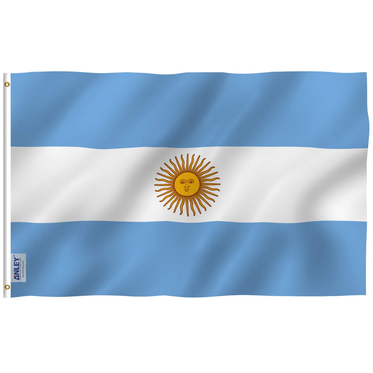 Anley Fly Breeze Argentina flag 3x5 fluttering in light wind for outdoor display.