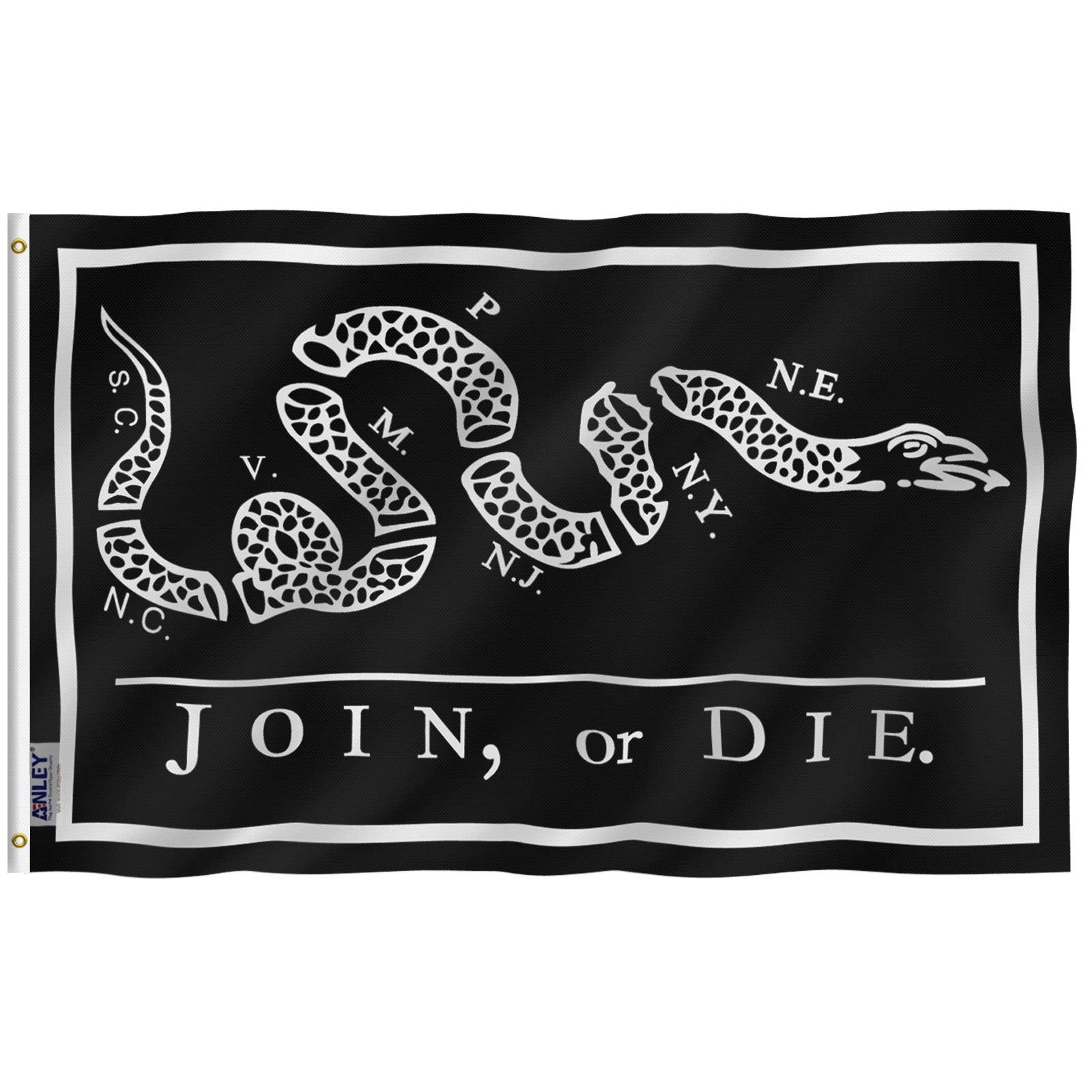 Anley Fly Breeze flag, black Join Or Die design, vivid outdoor display with fade-resistant color