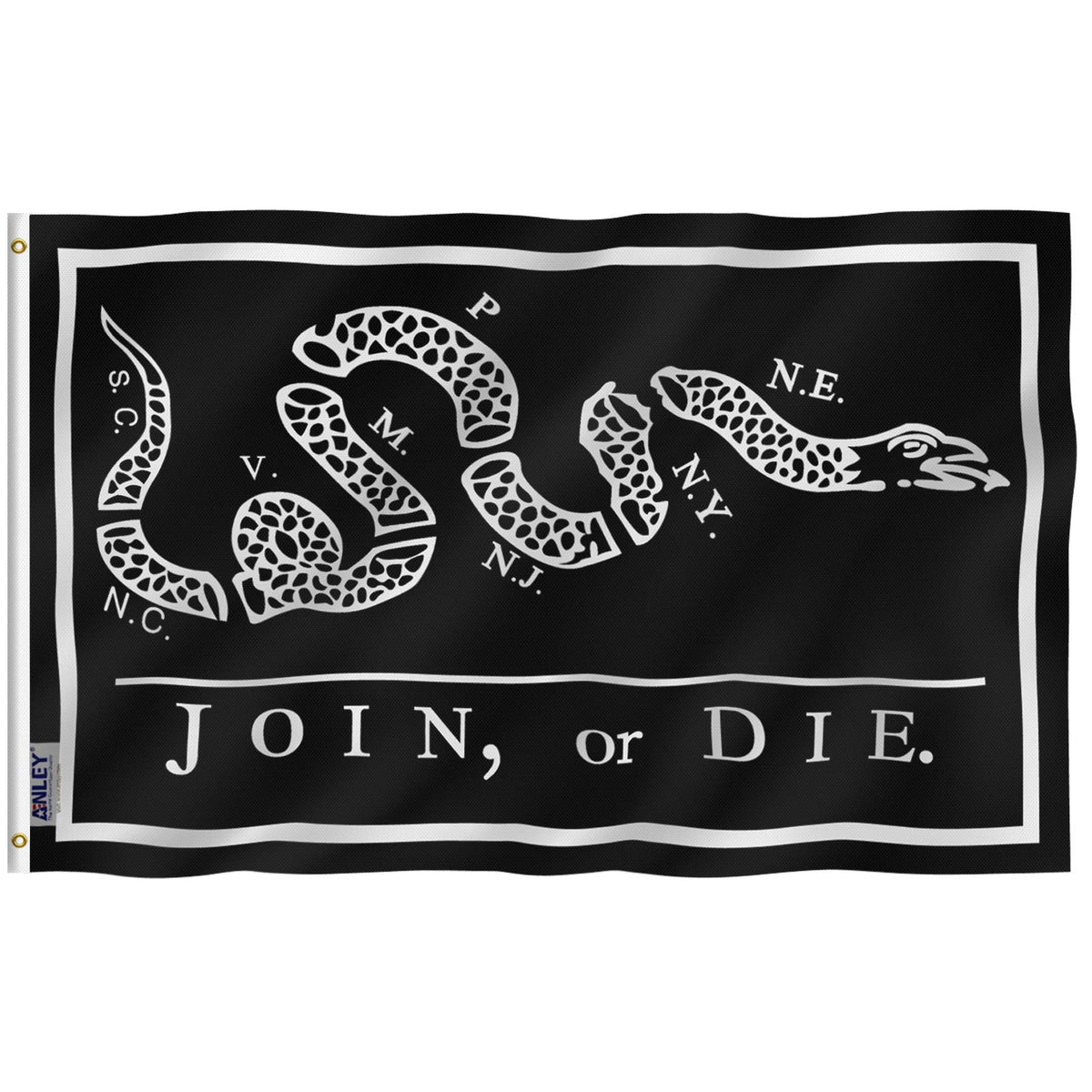 Anley Fly Breeze flag, black Join Or Die design, vivid outdoor display with fade-resistant color