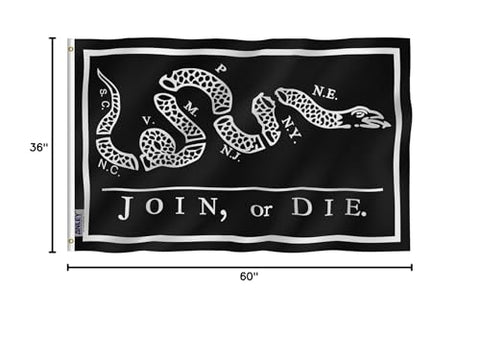 Anley Fly Breeze black Join Or Die flag waving on a pole in sunlight
